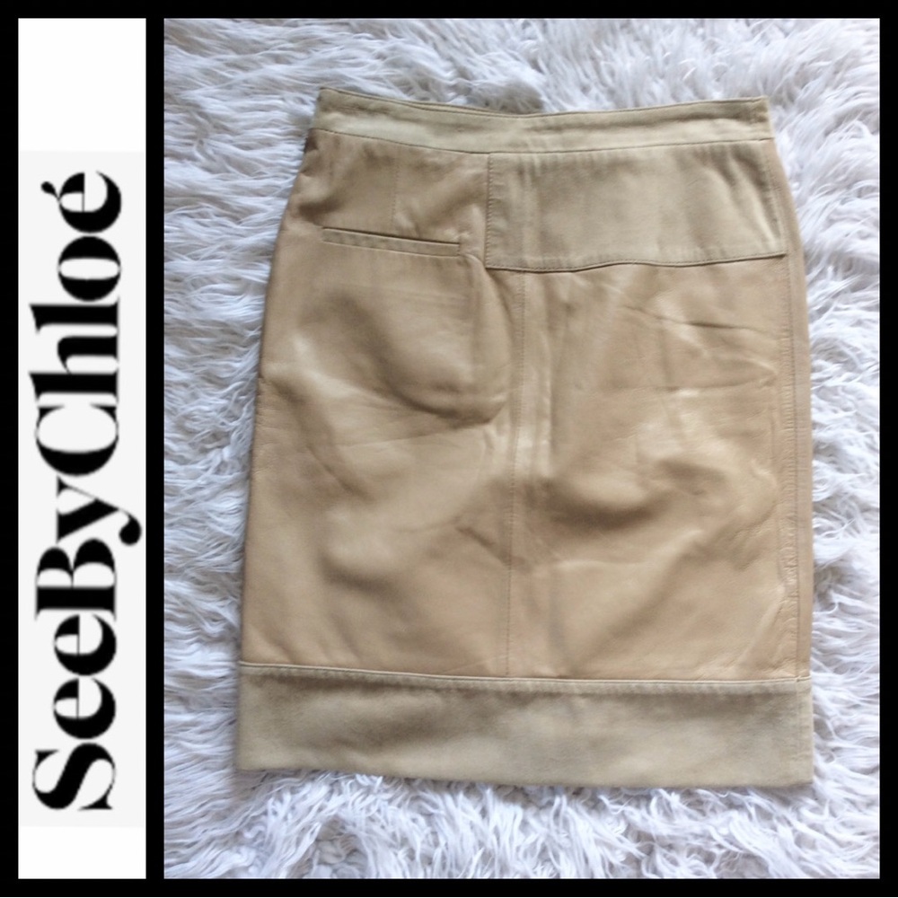 See by Chloé Lamb Leather and Suede Pencil Skirt - Picture 6 of 9